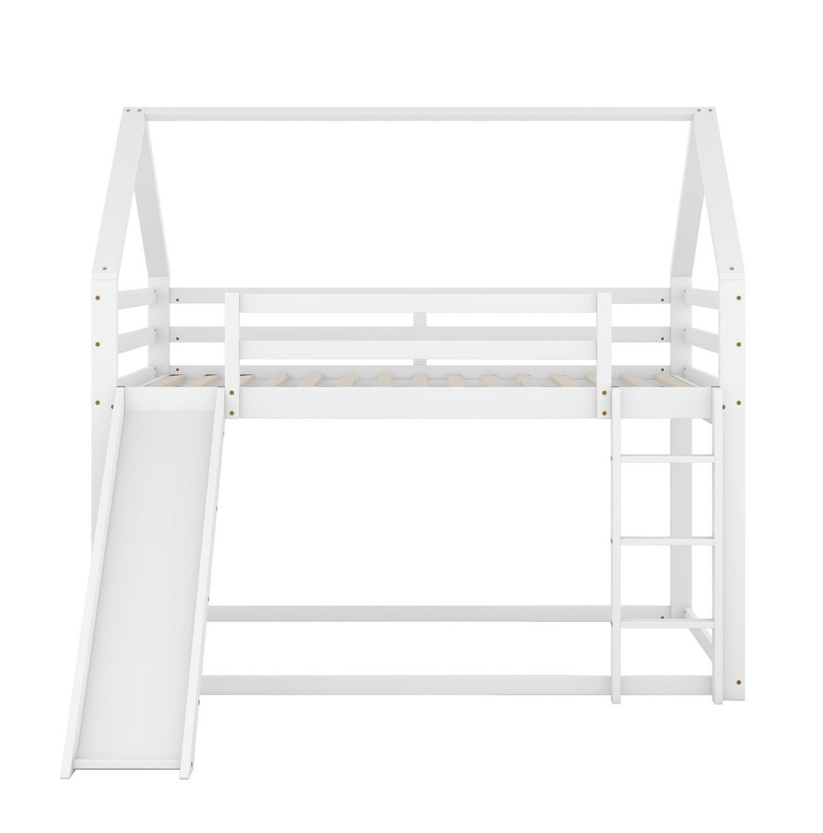ETAGENBETT 140/200 cm mit Rutsche und Leiter, Hausdesign aus Kiefer , Weiß - Weiß, Holzwerkstoff (140/200cm) - Redom