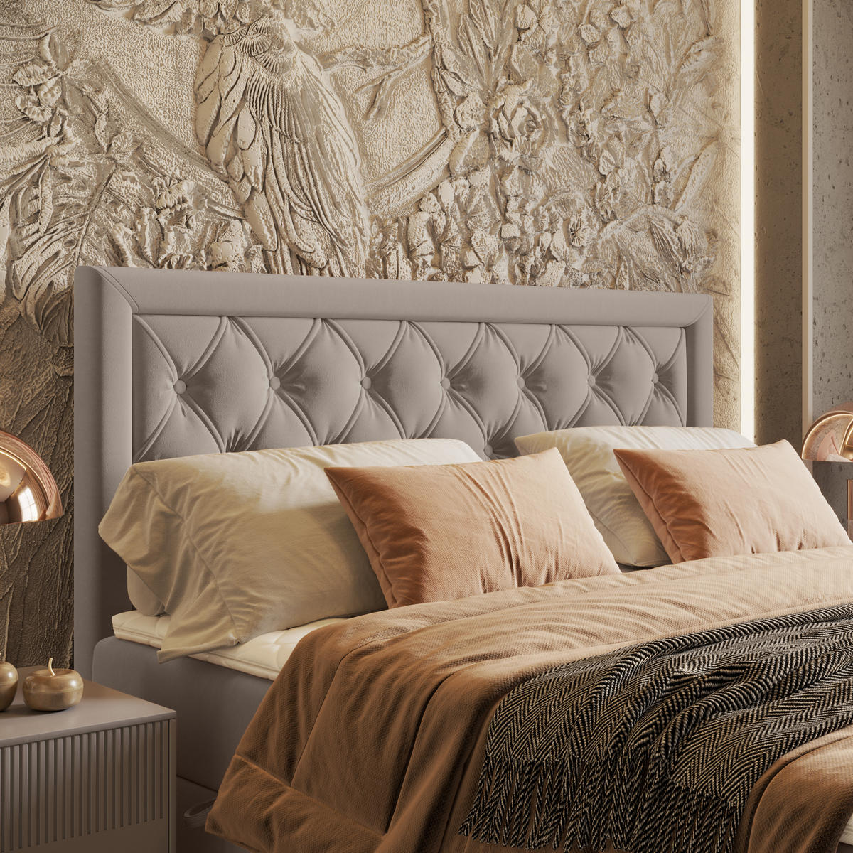 BOXBETT Maestro Taupe 200/200 cm mit Bonellmatratze und Topper - Taupe/Schwarz, Holz/Holzwerkstoff (200/200cm) - Maison de Reve