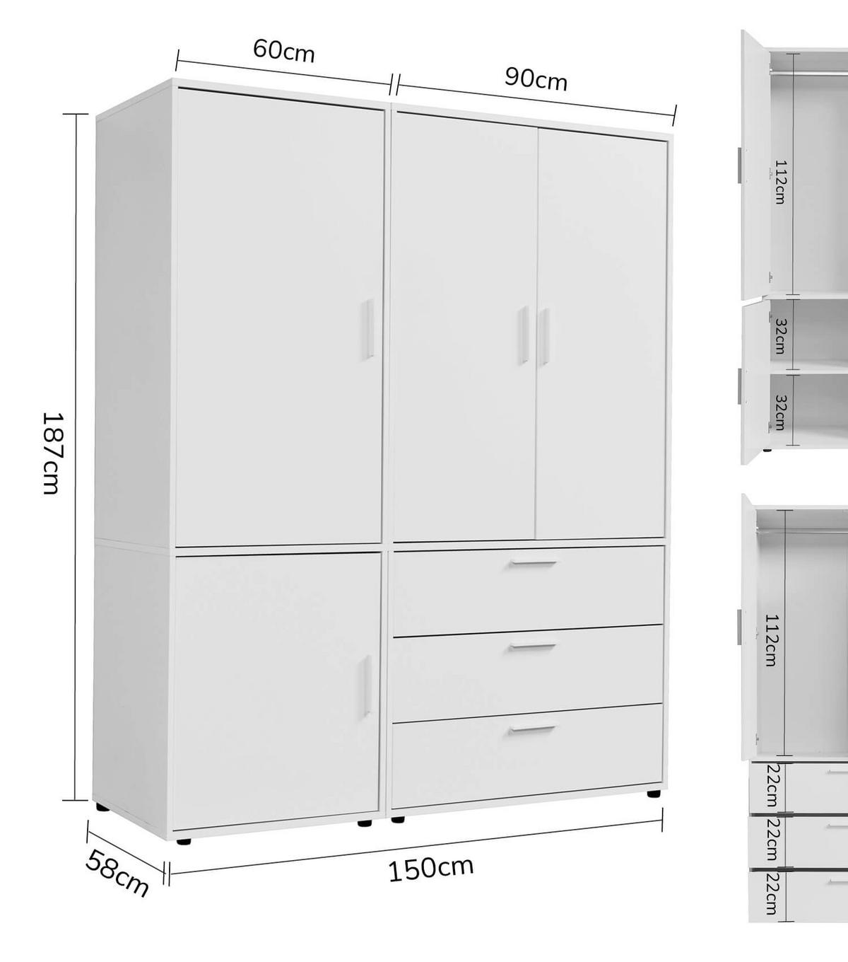 KLEIDERSCHRANK Der Grenzenlose - Weiß, Holzwerkstoff (150/187/58cm) - Mokebo