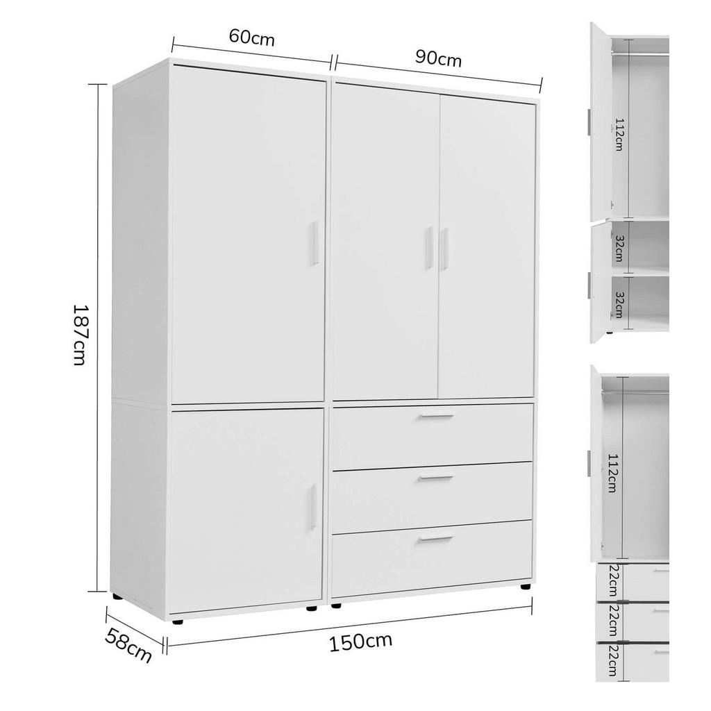 Thumbnail - Mokebo Kleiderschrank, Weiß, Holzwerkstoff, 1 Fächer, 150x187x58 cm, Schlafzimmer, Kleiderschränke, Drehtürenschränke