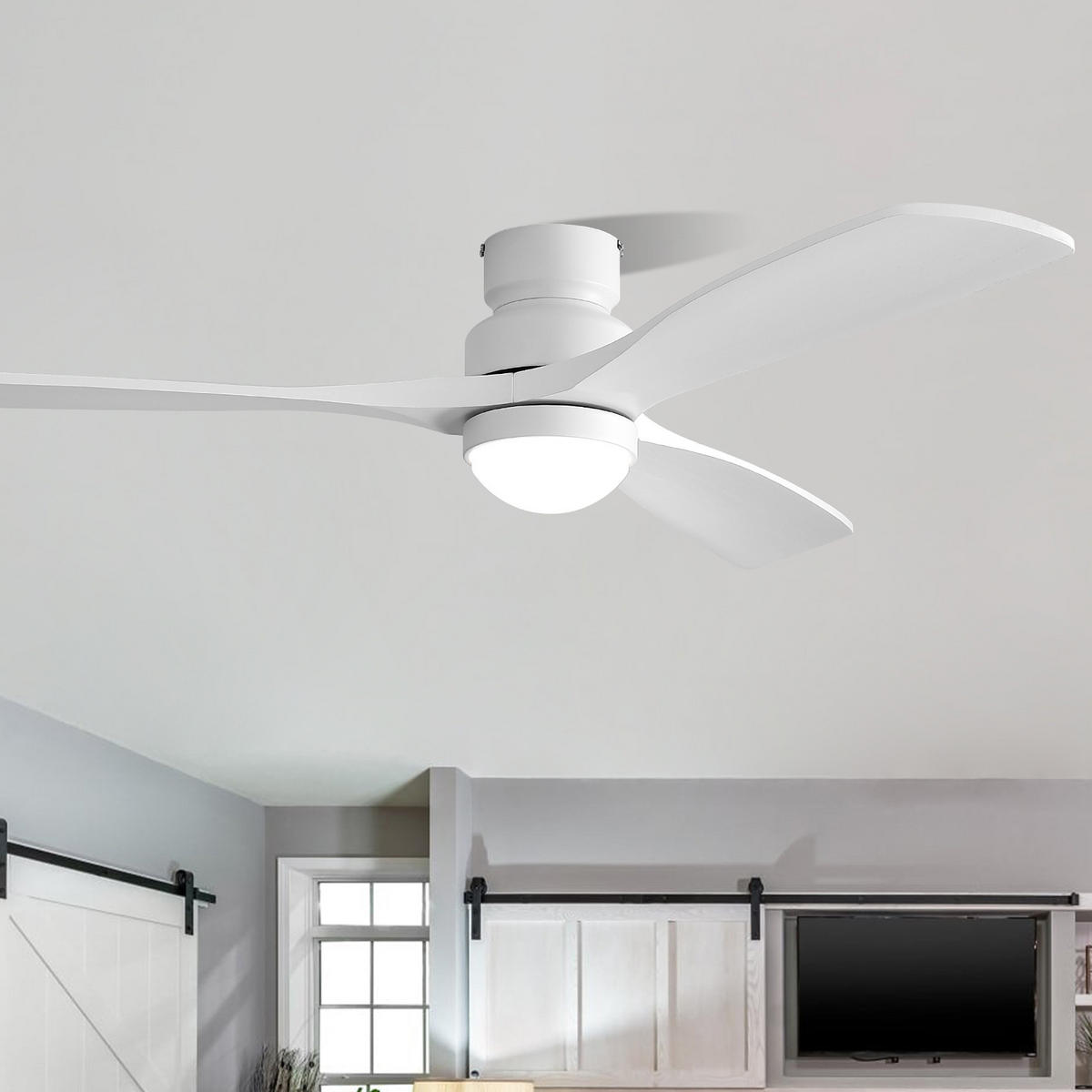 DECKENVENTILATOR 52Zoll Weiß LED Licht DC Motor Massivholz Flügel - Weiß, Kunststoff (132.08/132.08/28.8cm) - CASIVA