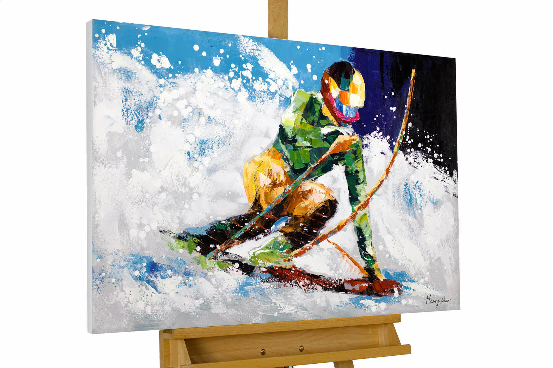 ACRYLBILD HANDGEMALT 90/60 cm - Blau/Weiß, Holz/Textil (1.44/60cm) - KUNSTLOFT