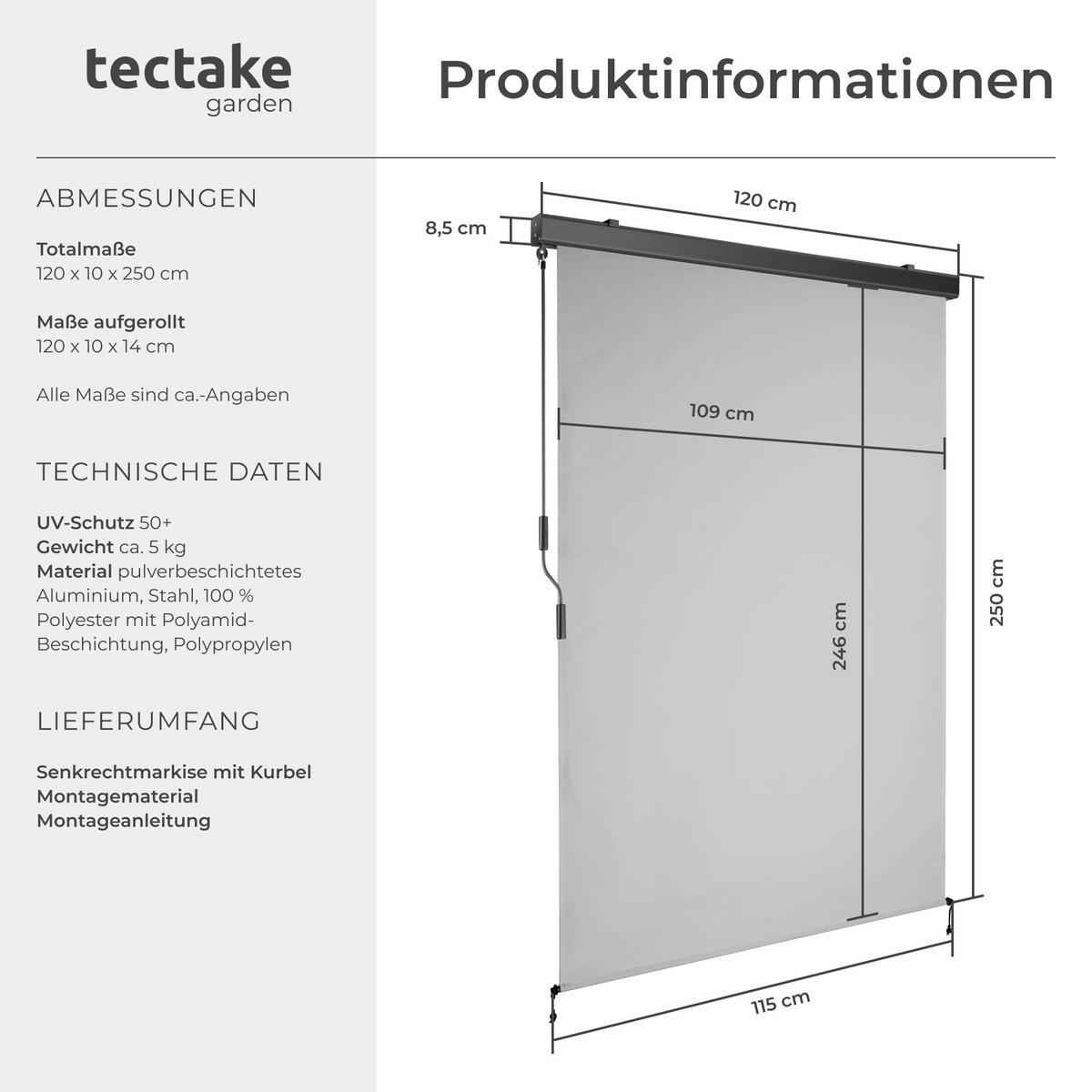 SENKRECHTMARKISE Eloise,inkl. Wandhaltern,hellgrau - Hellgrau, Kunststoff (120/250cm) - tectake