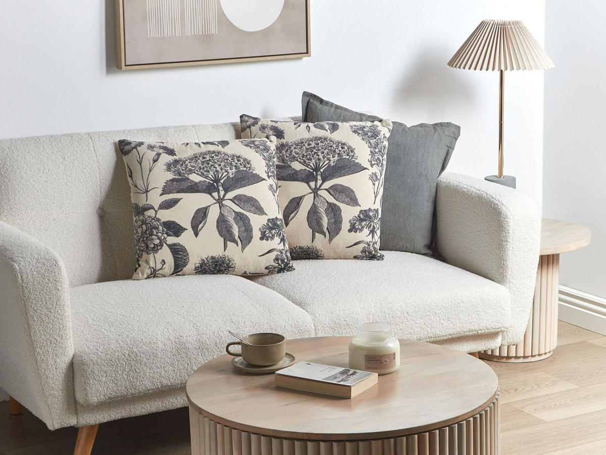 DEKOKISSEN 2er-Set Beige 45/45 cm Rosemary - Beige/Grau, Naturmaterialien (45/45cm) - Beliani