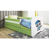 KINDERBETT Waschbär 70x140 cm mit Schublade, Rausfallschutz & Lattenrost, Grün - Grün, Holzwerkstoff (70/140cm) - RAUMHIRSCH FURNITURE