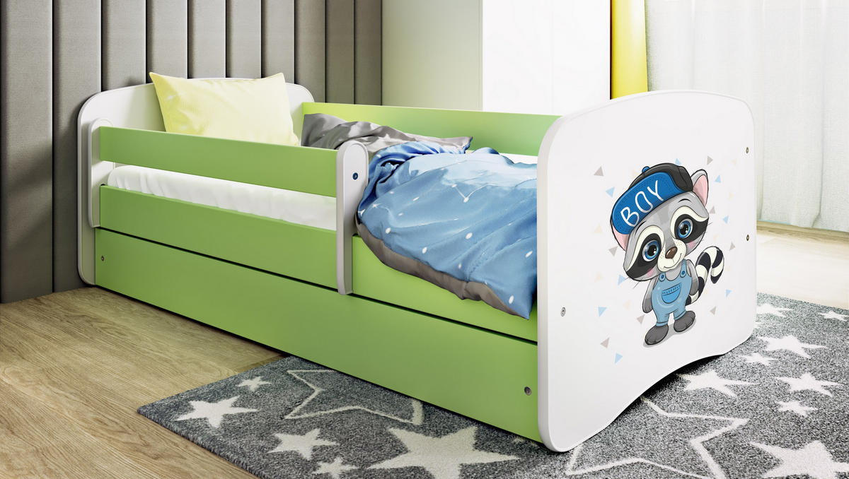 KINDERBETT Waschbär mit Schublade 140/70 80/61/144 - Grün, Holzwerkstoff (70/140cm) - RAUMHIRSCH FURNITURE