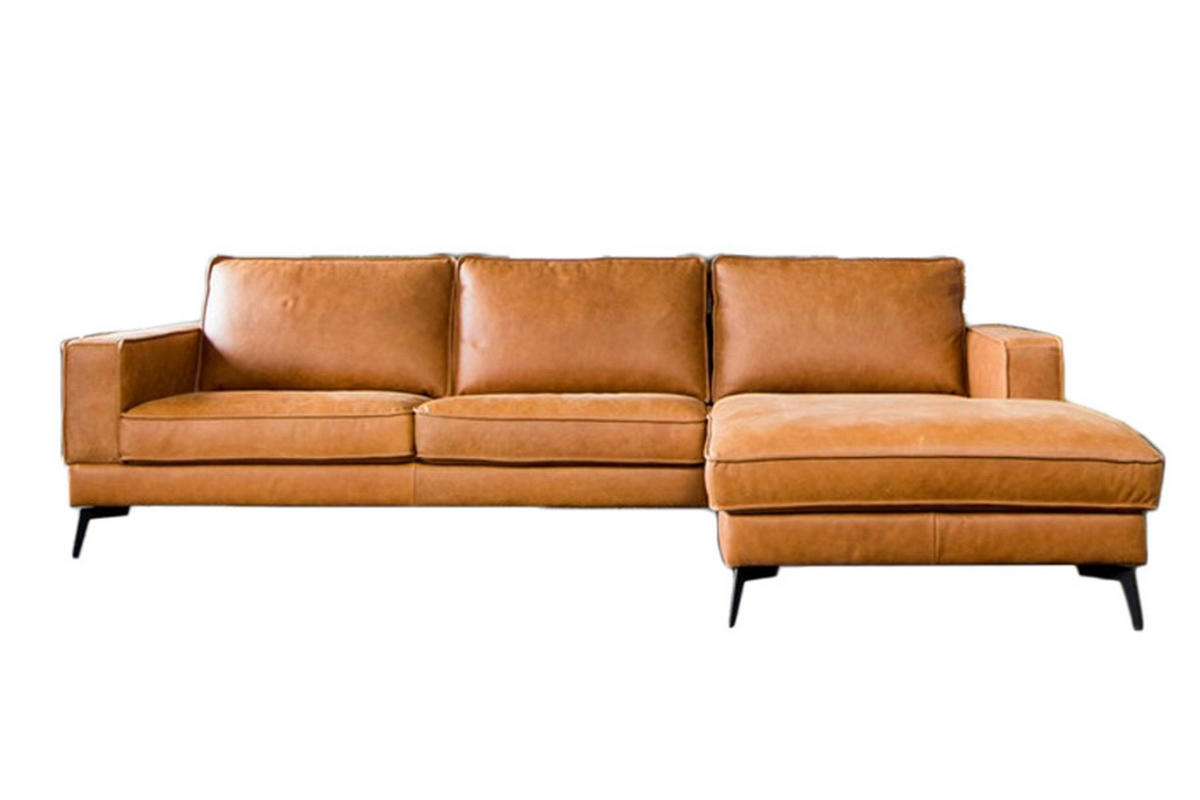 ECKSOFA BLOOM Braun Leder - Dunkelbraun/Schwarz, Leder (276/177cm) - KAWOLA