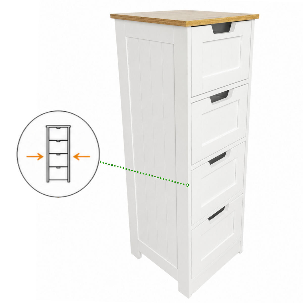 BADEZIMMERSCHRANK MDF Weiß Eiche 4 Schubladen 30x30x81 cm - Eichefarben/Weiß, Holzwerkstoff (30/81/30cm) - Begryf