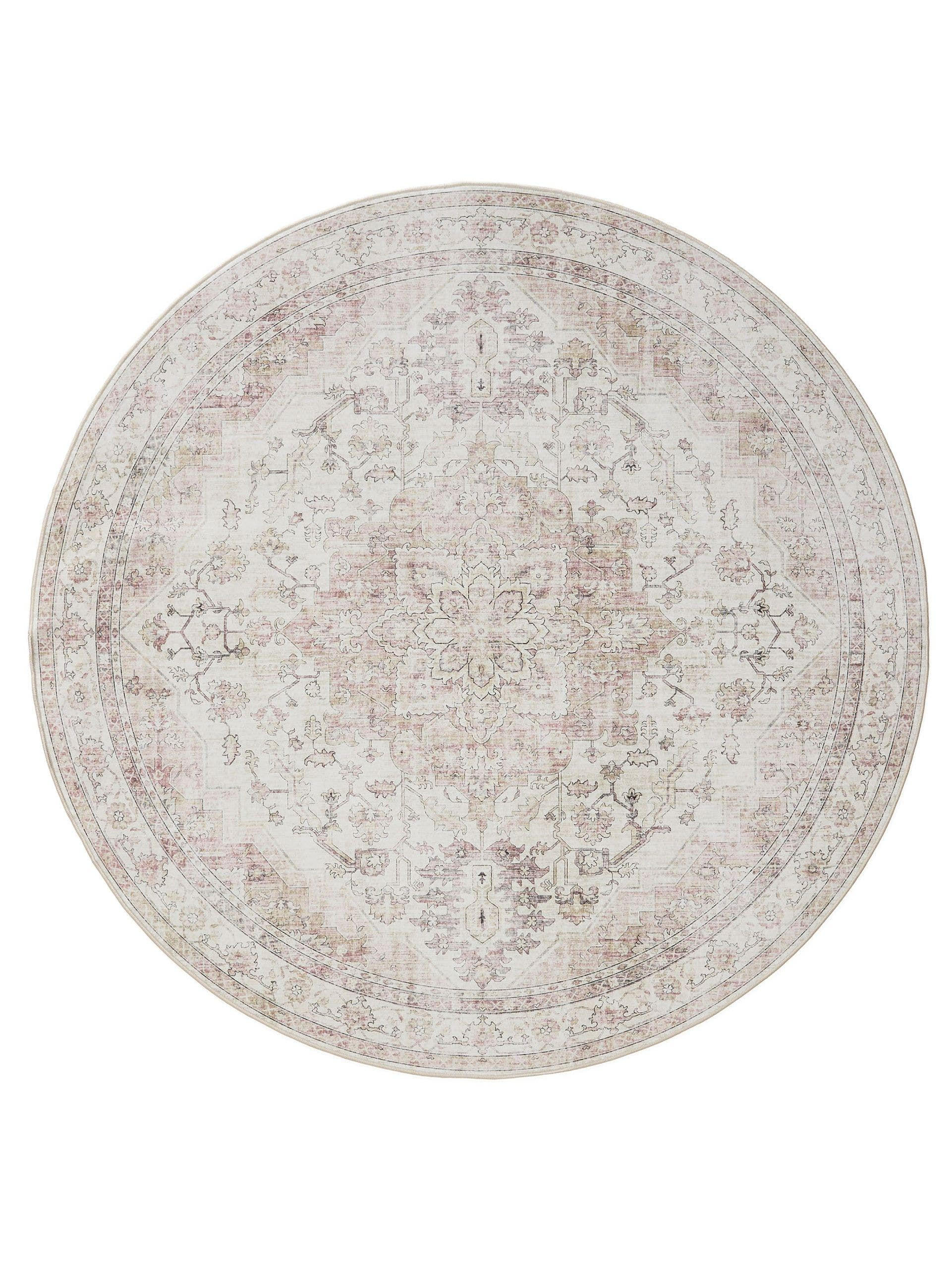 VINTAGE-TEPPICH George waschbar ø 120 cm rund - Beige/Rosa, Kunststoff (120/120cm) - benuta