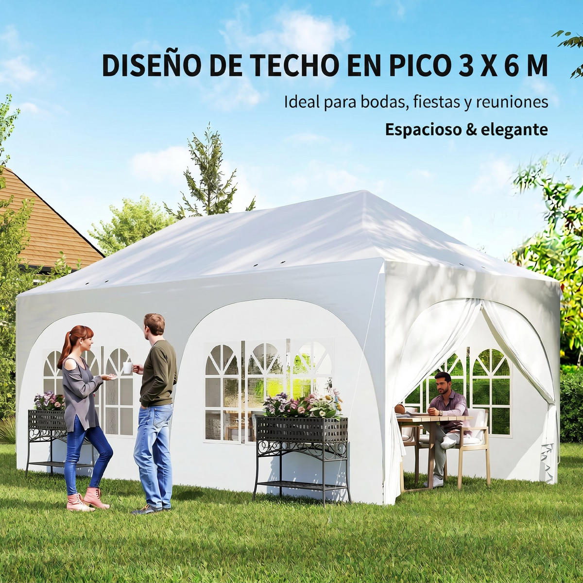PAVILLON, faltbar mit 6 abnehmbaren Seitenwänden, 6x3m , Hellgrau - Hellgrau, Metall (300/315/598cm) - Vallsero