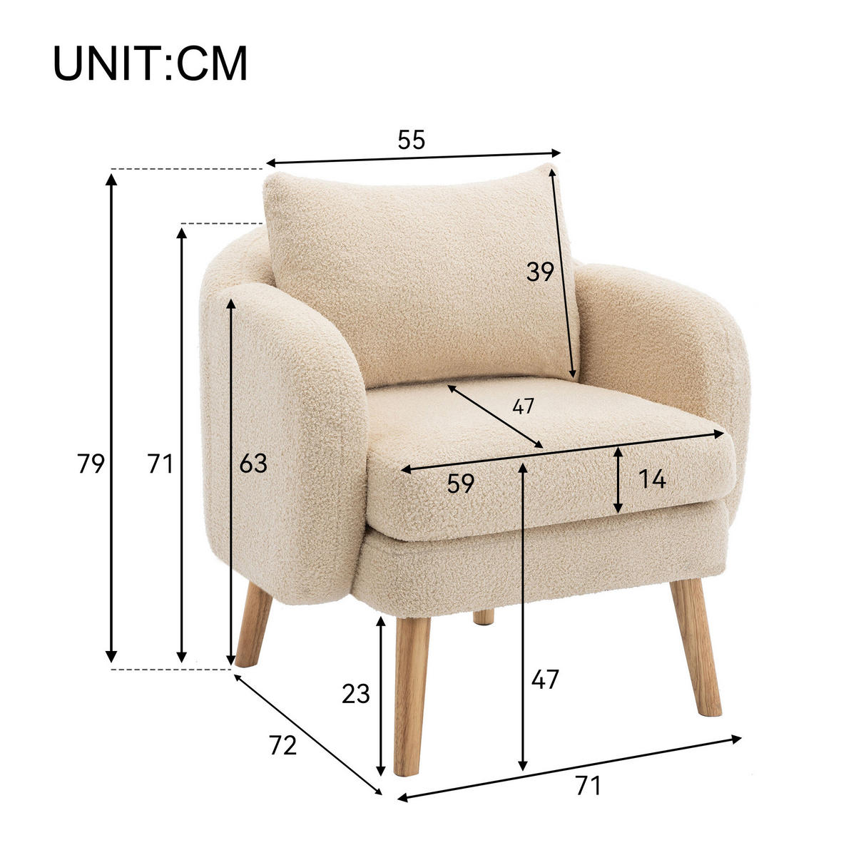 SESSEL Teddy-Samt mit Rückenkissen, extra dickem Sitzkissen 71/72/71 cm Beige - Beige, Textil (72/71/71cm) - Redom