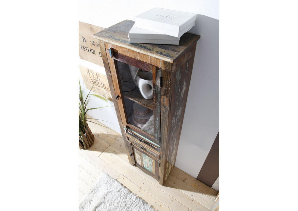VITRINE Altholz 60x35x190 mehrfarbig lackiert NATURE OF SPIRIT #24 - Multicolor, Holz (60/190/35cm) - Massivmoebel24