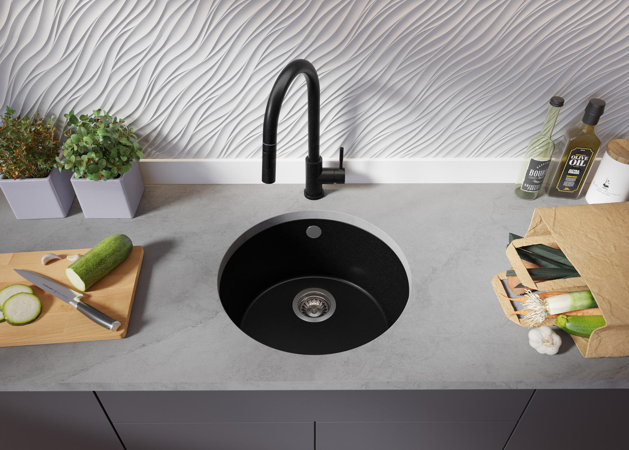 Thumbnail - Primagran Unterbauspüle, Schwarz, Schwarz, Schwarz, Kunststoff, Rund, 46x20x46 cm, Küchen, Küchenausstattung, Küchenspül...