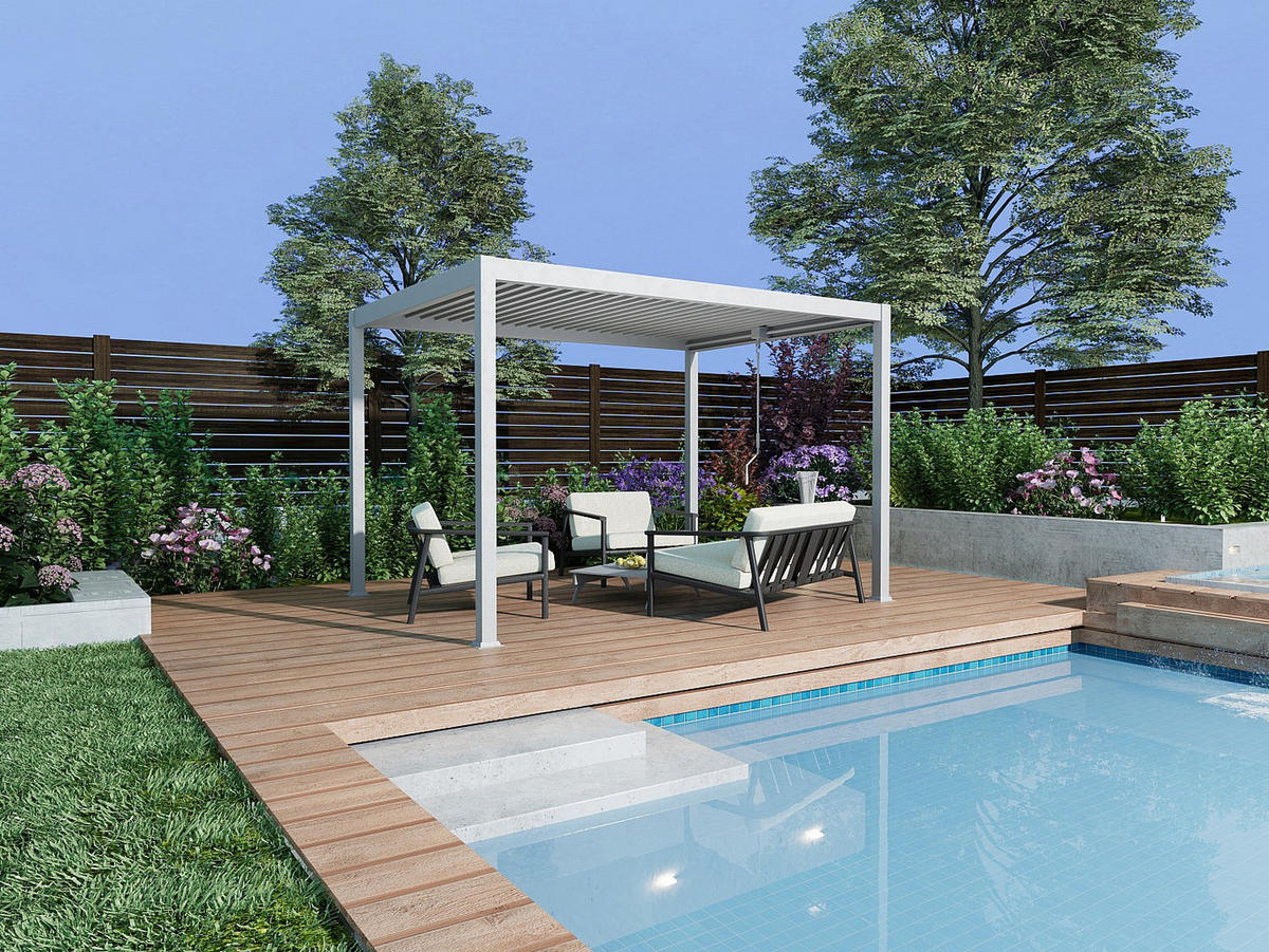 SELBSTTRAGENDE Pergola - 400 cm x 300 cm - Metall - Weiß - AMALFI - Weiß, Metall (400/250/300cm) - Vente-Unique
