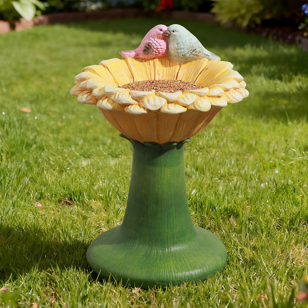 45 cm Hoher Sonnenblumen-Vogelhäuschen- und Vogeltränke-Kombi für den Außenbereich, aus MGO-Material, geeignet für Garten, Veranda und Hof - Multicolor, Kunststoff (32.5/45/32.5cm) - Hometopia