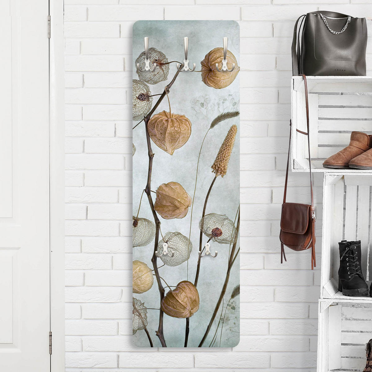 WANDGARDEROBE - Lampionfrüchte im Herbst 34/105 cm - Beige, Holzwerkstoff (34/105/1.6cm) - Bilderwelten