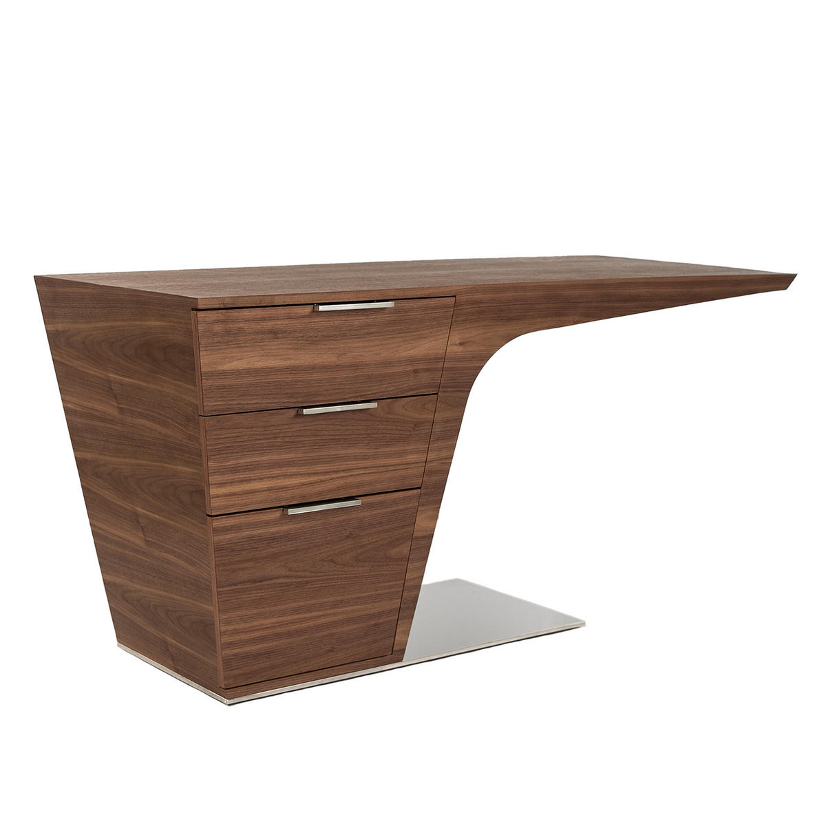 SCHREIBTISCH Rechteckig Walnuss Stahl 150/60/76 cm - Edelstahlfarben/Walnussfarben, Holz/Metall (60/150/76cm) - ANGEL CERDA