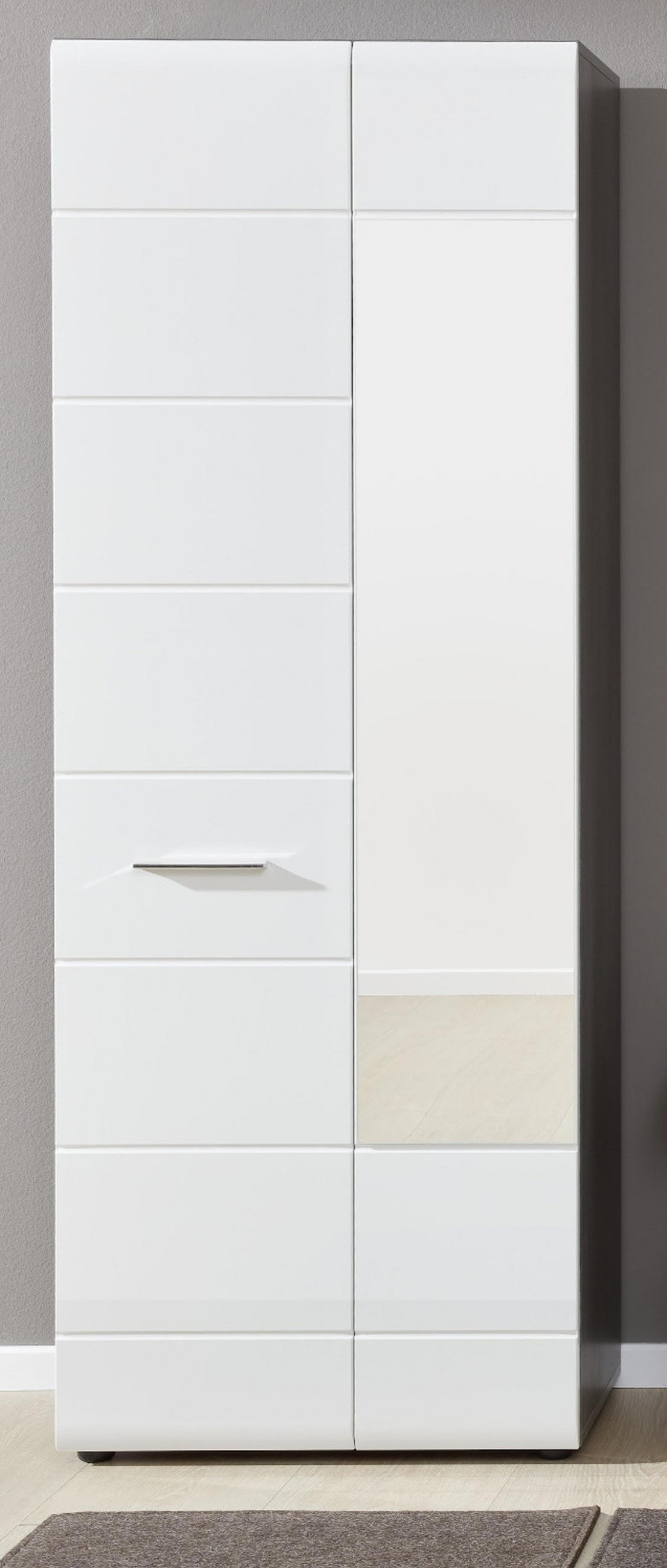 GARDEROBENSCHRANK weiß Hochglanz, grau 60 x 191 cm, Flurschrank mit Spiegel - Weiß Hochglanz/Silberfarben, Glas/Holzwerkstoff (60/191/35cm) - Top.Furn