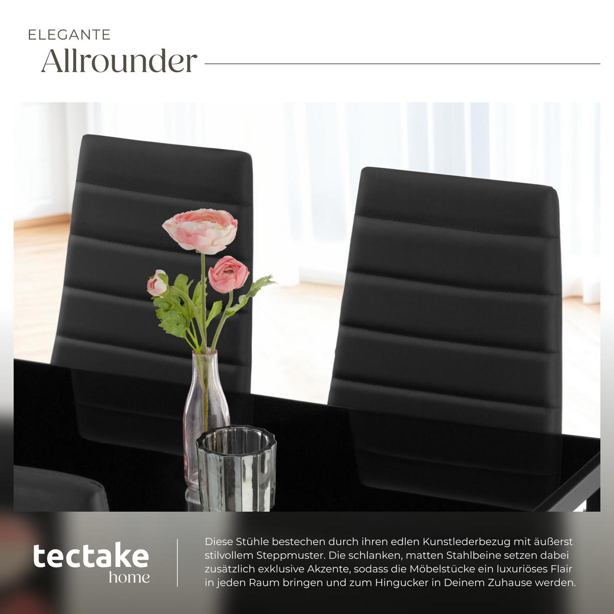 ESSZIMMERSTUHL 8er Set Thomas 41 x 45 x 98 5 cm schwarz - Schwarz, Textil (48/98.5/45cm) - tectake