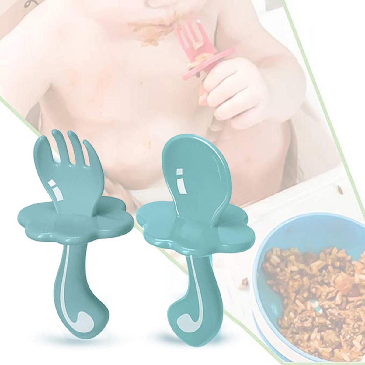 BABY-BESTECK-SET, Löffel & Gabel, PP, BPA-frei, spülmaschinenfest - Blau, Kunststoff
