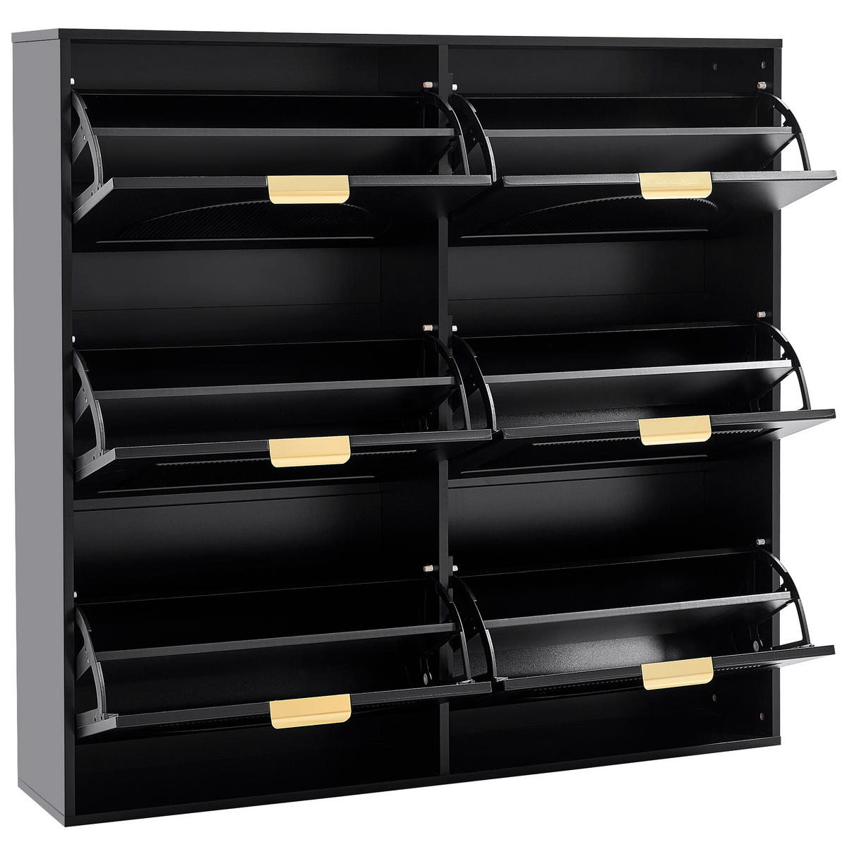 SCHUHSCHRANK 118/25/115 cm mit 6 Klappen, schmales Design in Schwarz - Schwarz, Holzwerkstoff (118/115/25cm) - BEAOK