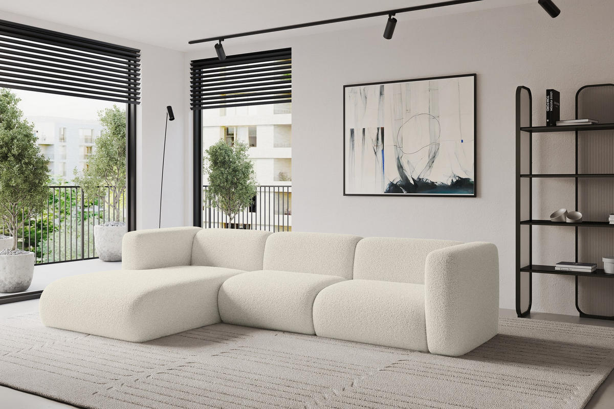ECKSOFA Ottomane Links MIRA-L2 318x179x89 Beige Bouclé - Kaschmir/Beige, Holzwerkstoff/Kunststoff (318/179cm) - ALTDECOR