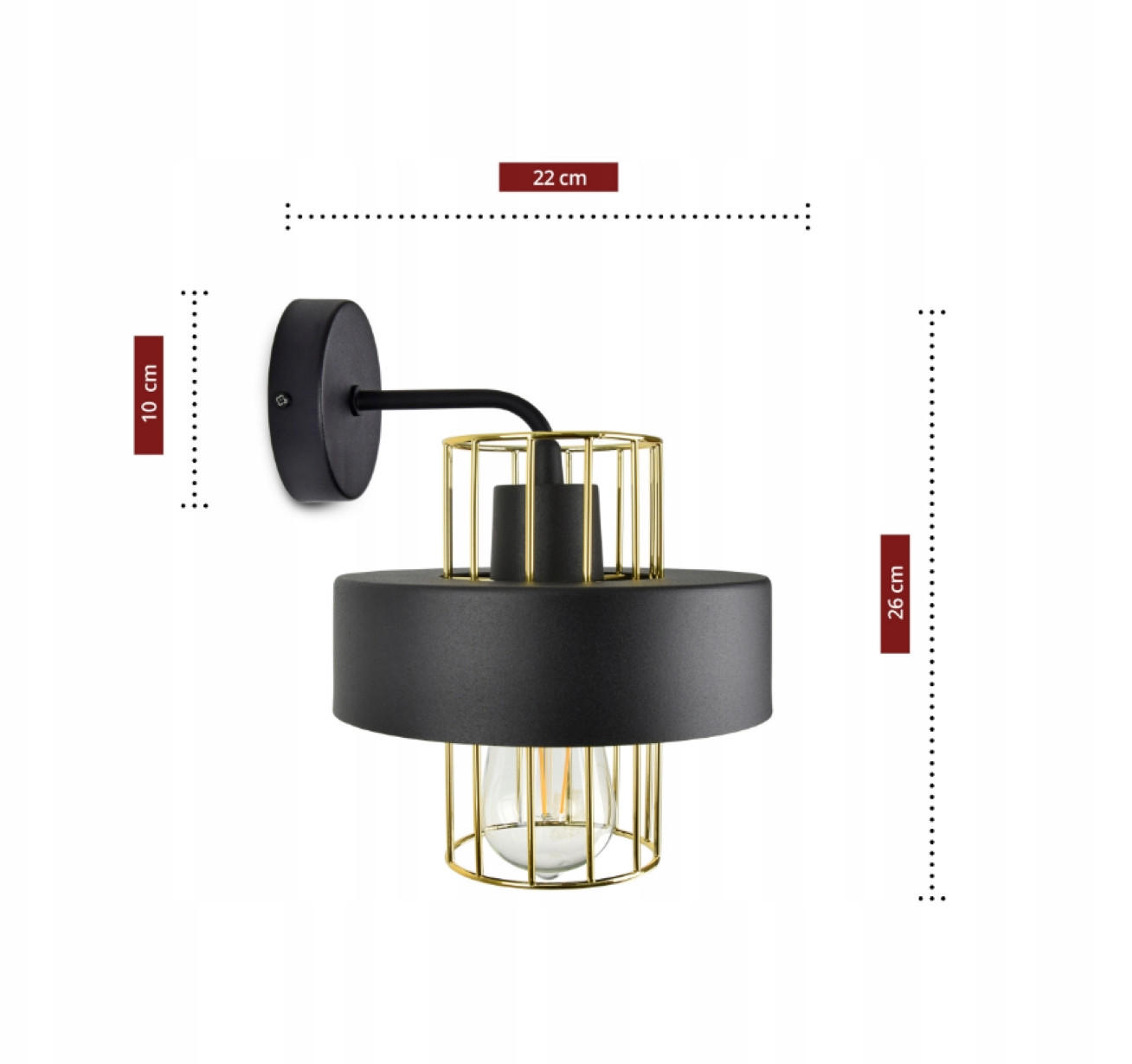 WANDLEUCHTE LOFT - Goldfarben/Schwarz, Metall (22/26/20cm) - kiki design