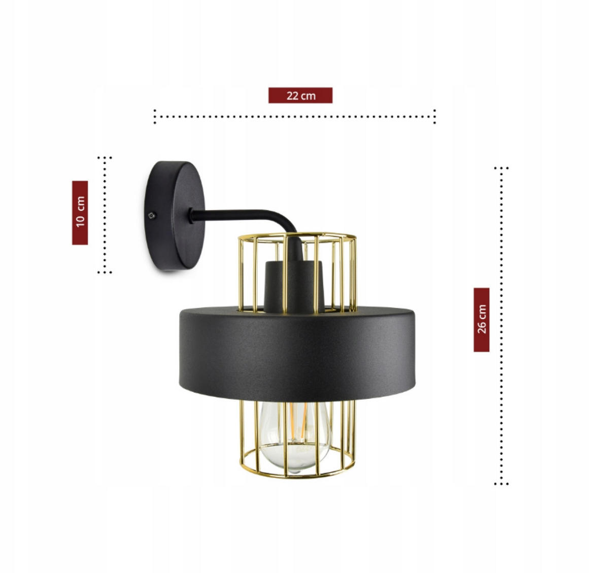 WANDLEUCHTE LOFT - Goldfarben/Schwarz, Metall (22/26/20cm) - kiki design