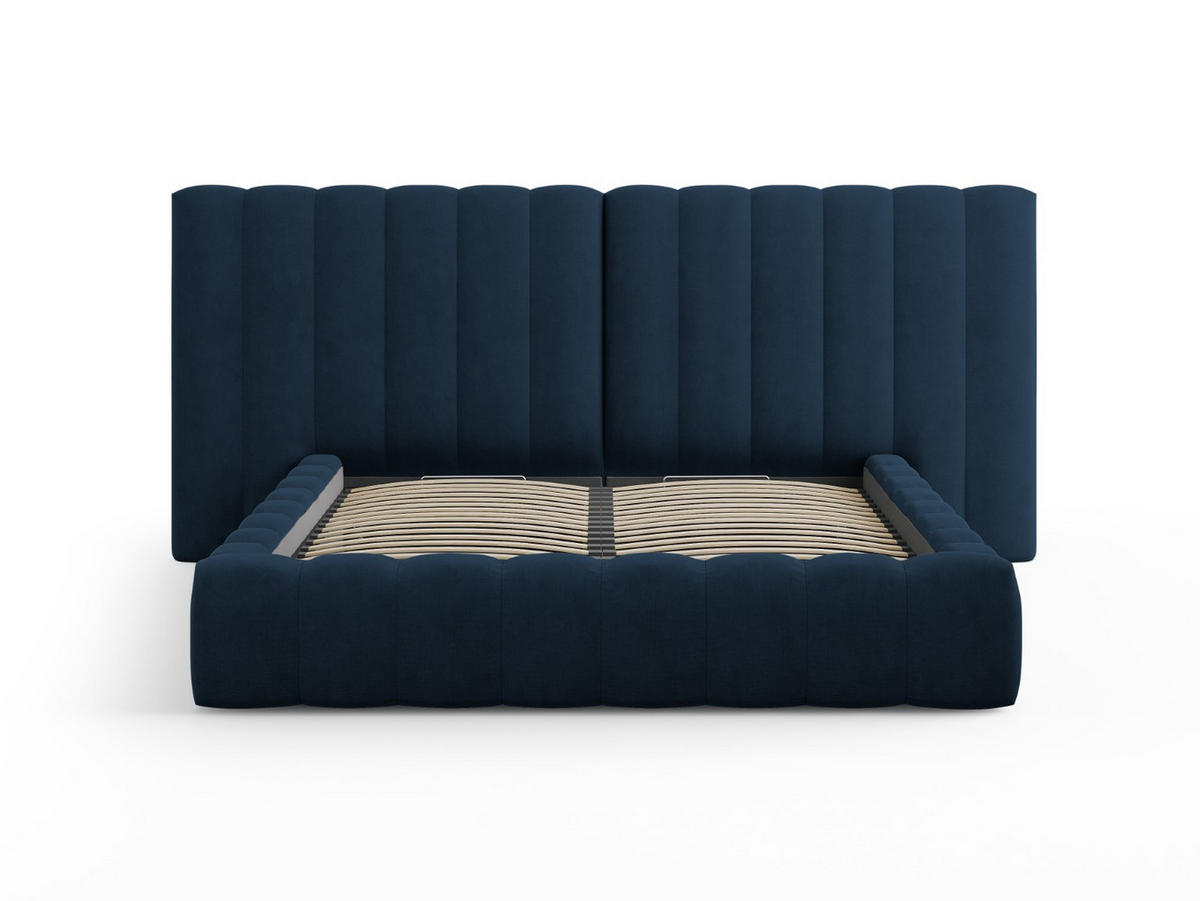 BETT mit Bettkasten und Doppelkopfteil Kelp aus strukturiertem Stoff königsblau 140x200cm - Blau, Textil (140/200cm) - Micadoni