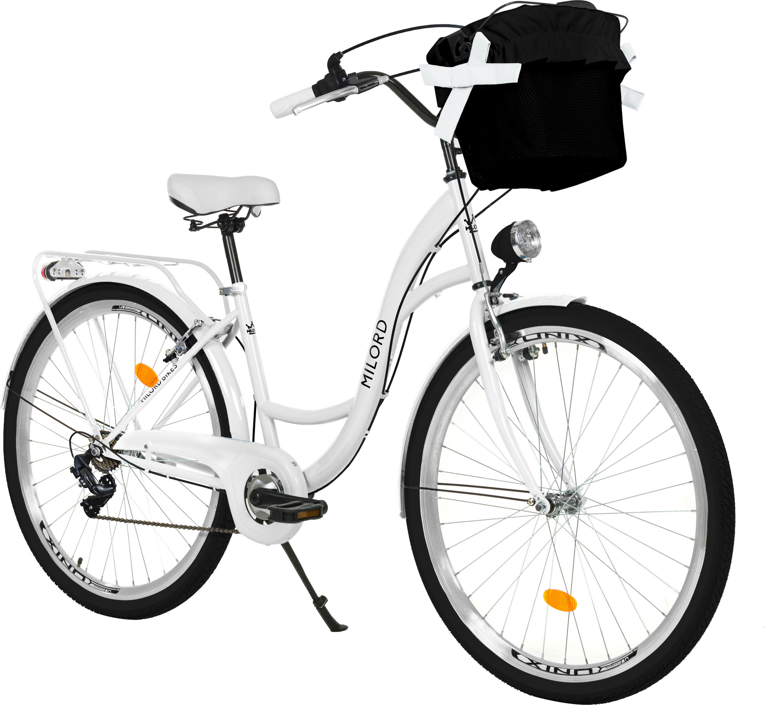 CITY-FAHRRAD Milord mit Metallkorb, 28 Zoll, Weiß, 7-Gang - Weiß, Metall (46cm) - Milordbikes