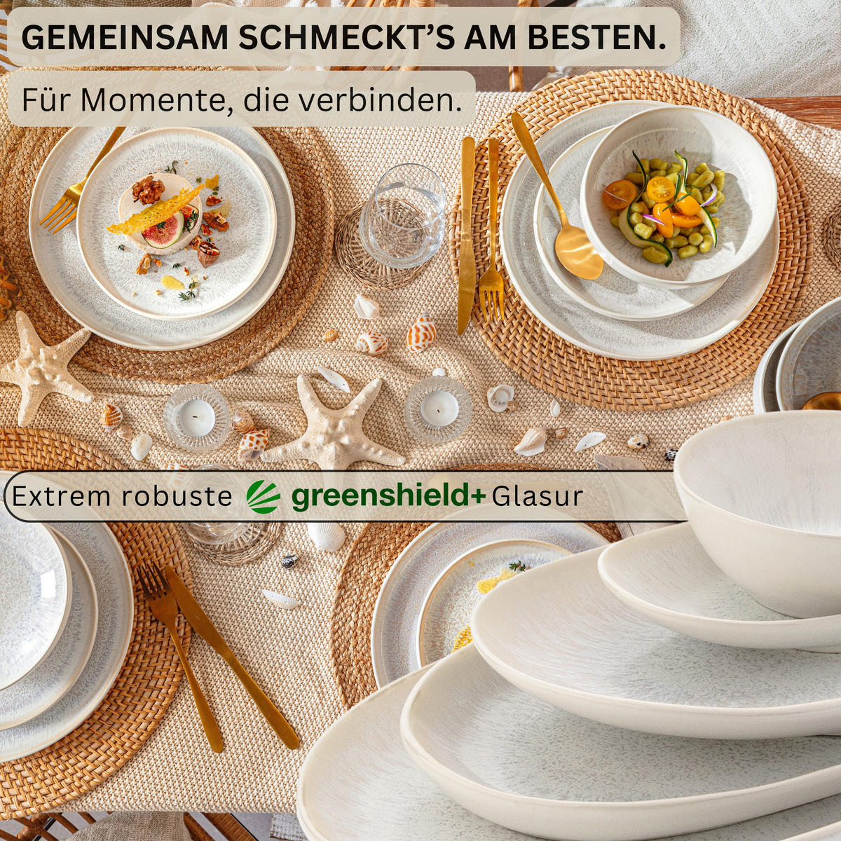 SERVIERPLATTEN Set Korfu 11 teilig aus Steingut - Creme, Stein (36/4/25cm) - Sänger