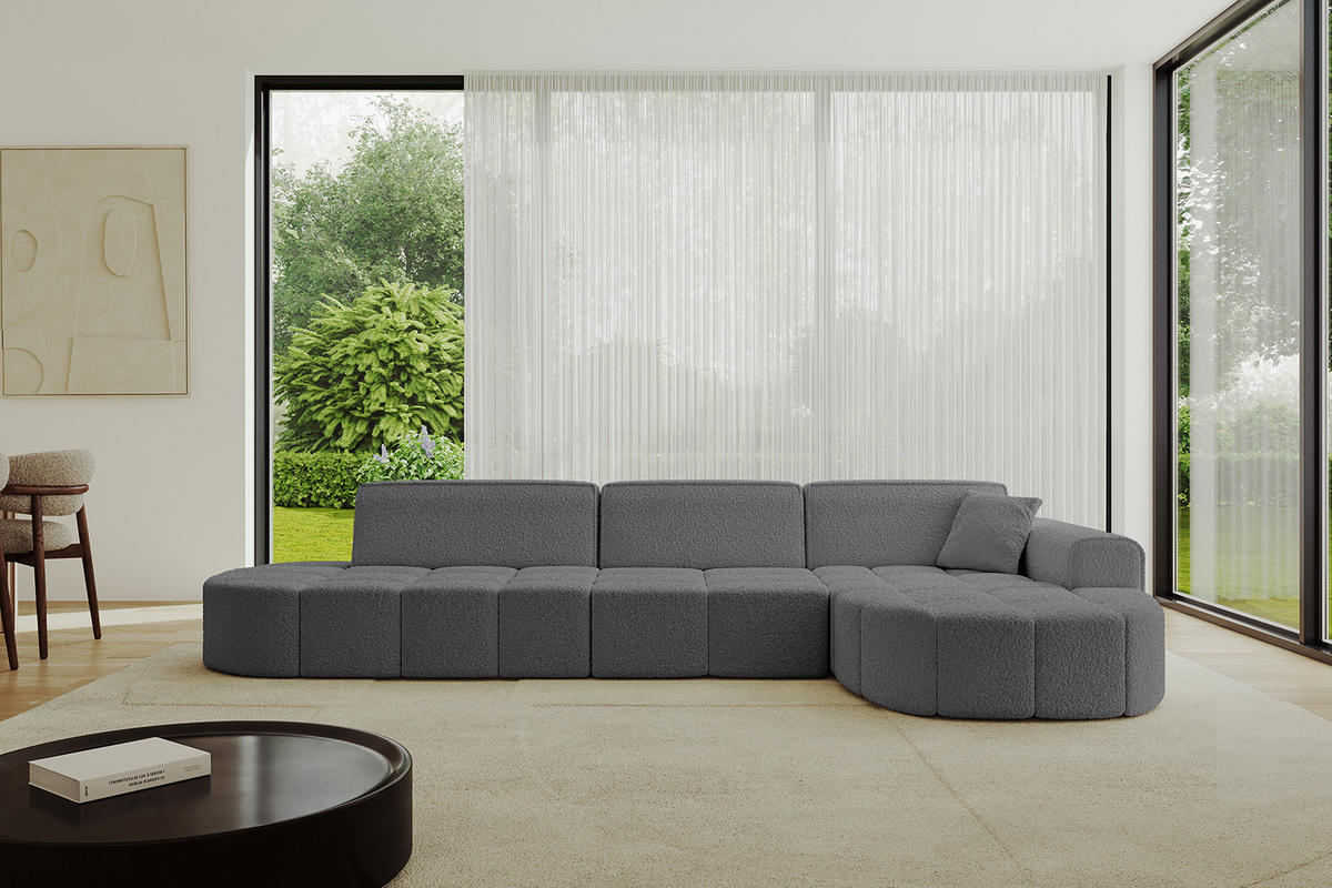 ECKSOFA Ottomane Rechts LIVO-L2 - 337x173x79,5 cm Grau - Grau, Holzwerkstoff/Textil (337/173cm) - ALTDECOR