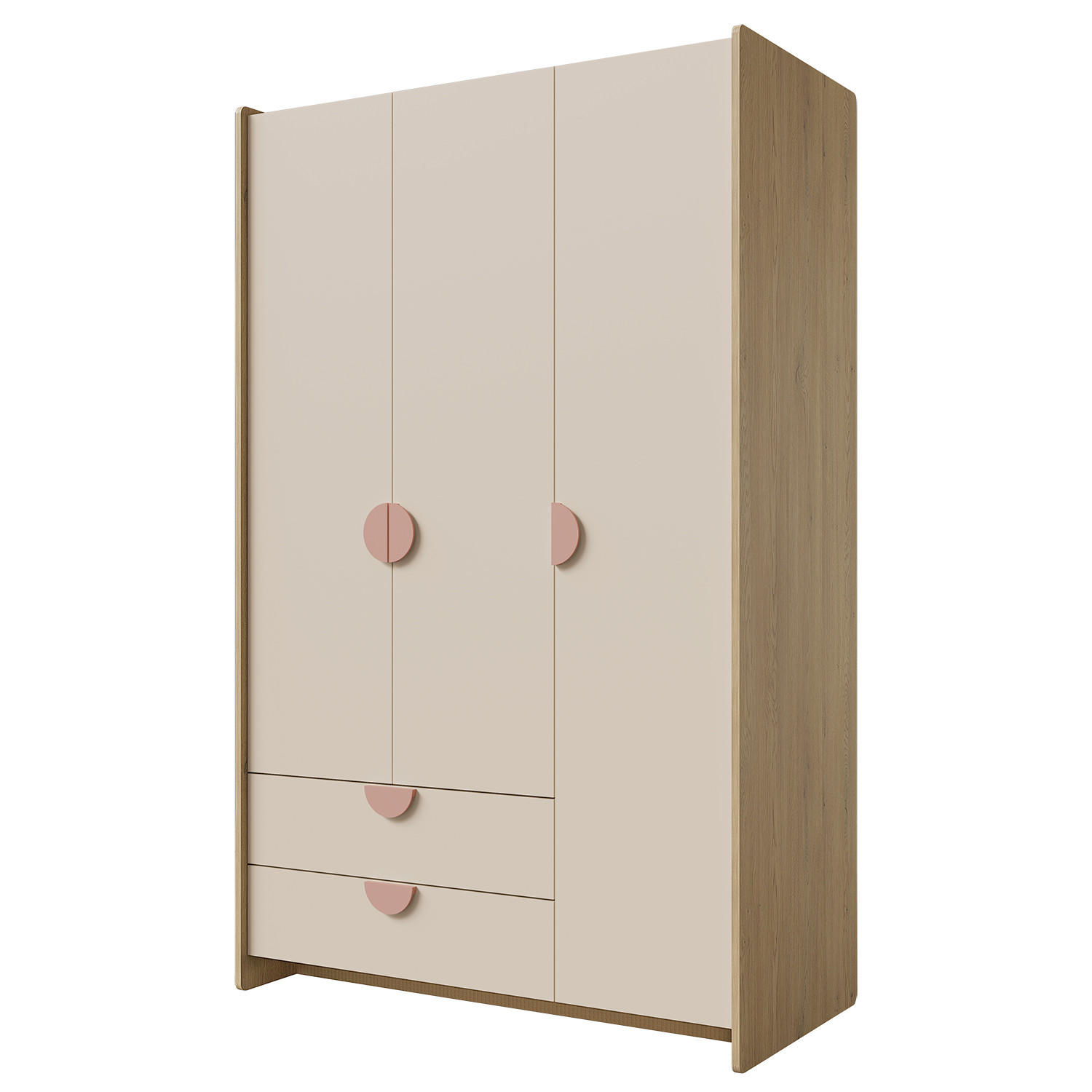Beautysofa Drehtürenschrank Eiche, Beige, Rosa 123x198x60 cm