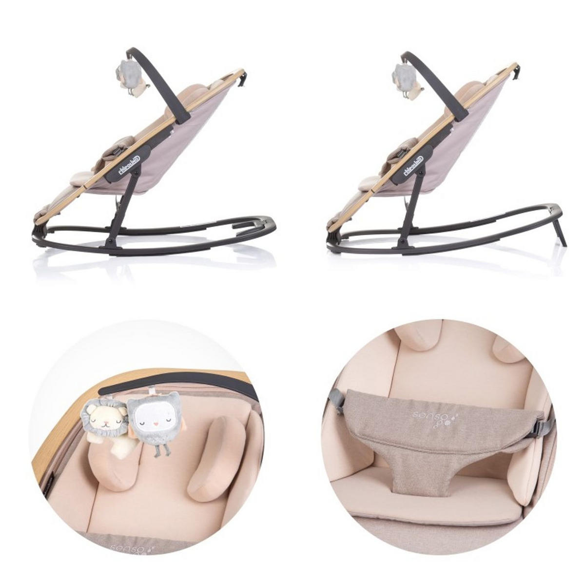 BABYWIPPE Senso beige Holzoptik, Kopfstütze, 3-Punkt-Gurt, verstellbare Rückenlehne - Beige, Metall - Chipolino