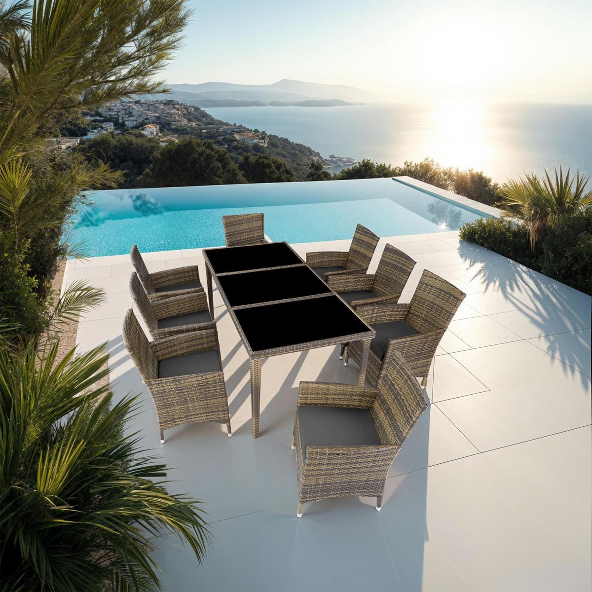 RATTAN SITZGRUPPE Menorca,2 Bezugssets, inklusive Schutzhülle,natur - Naturfarben, Kunststoff - tectake