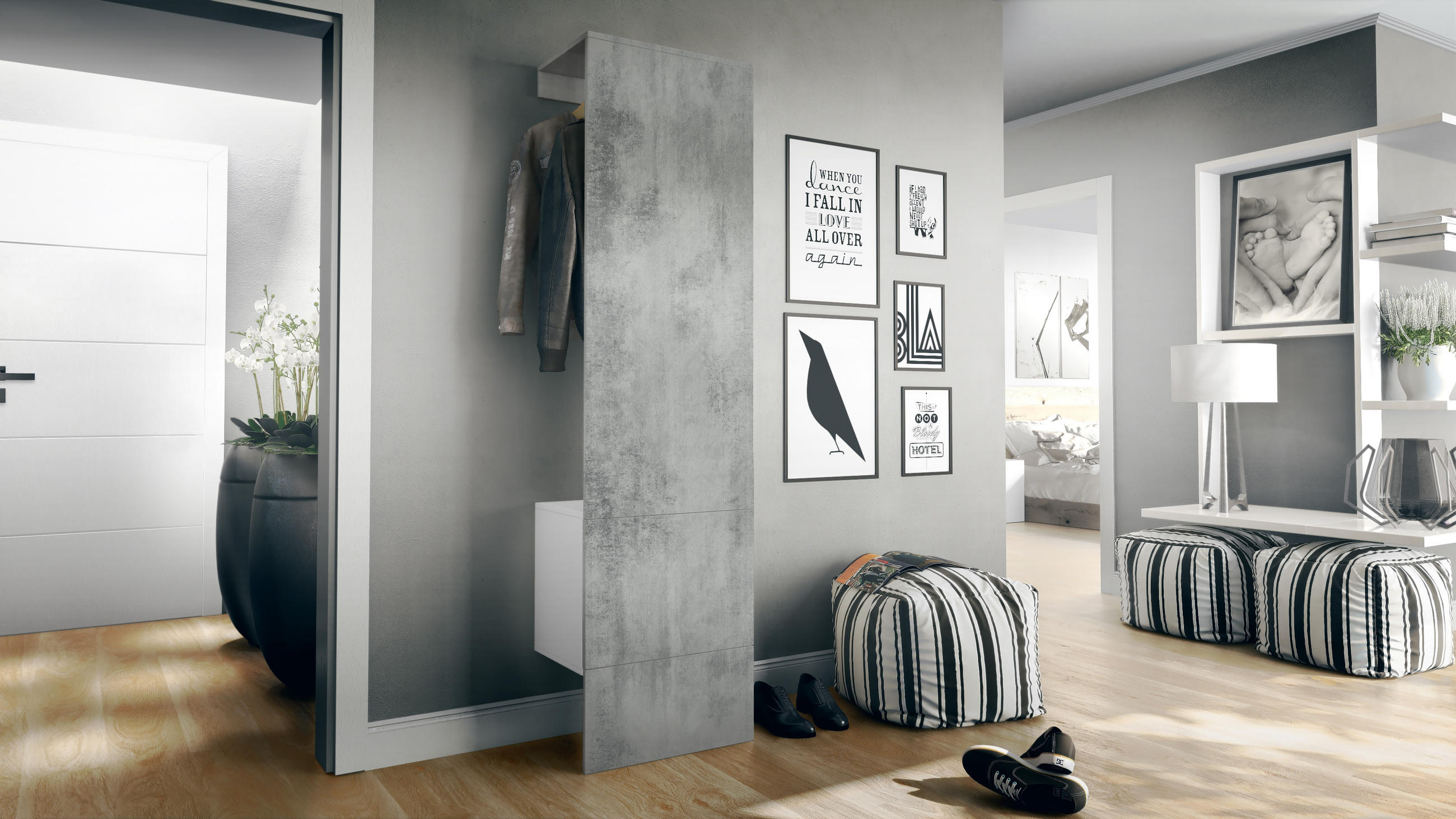 GARDEROBE Hollywood Beton Oxid Optik - Hellgrau, Holzwerkstoff (123/193/35cm) - Vladon