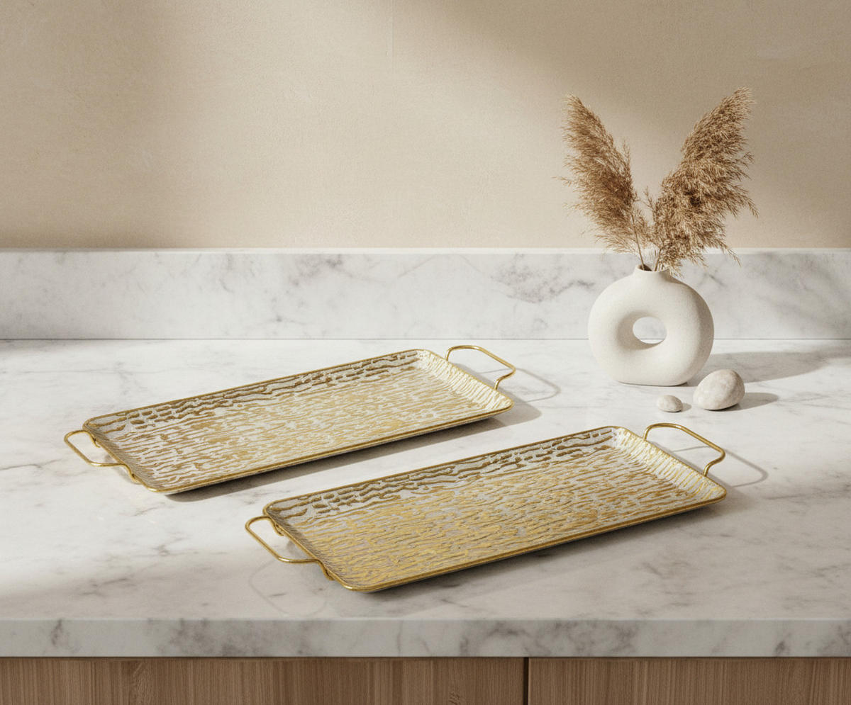 TABLETT Vintage 2er Set goldenfarben 54/26/2.5 cm Metall - Goldfarben, Metall (2.5cm) - Mondex