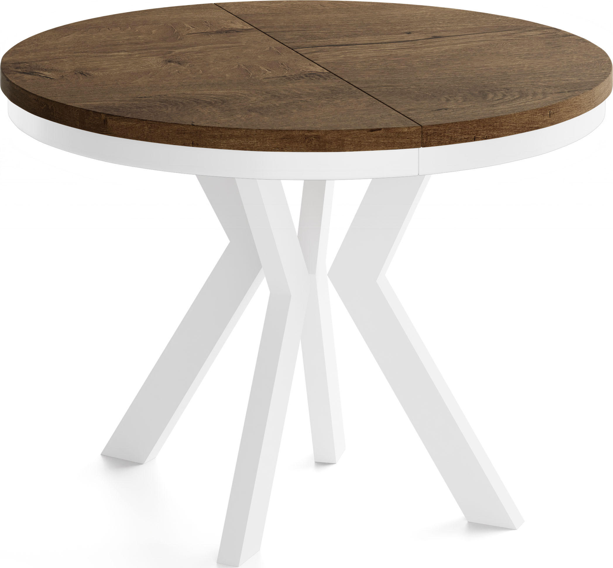 ESSTISCH Savio Weiß Neo rund ausziehbar verlängerbar XXL, Eiche Braun Rustikal 100-300/100/77 cm - Alteiche/Weiß, Holz/Holzwerkstoff (100/100/77cm) - WFL GROUP