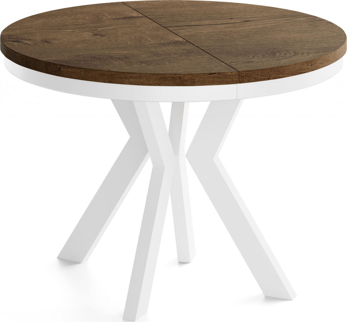 ESSTISCH Savio Weiß Neo rund ausziehbar verlängerbar XXL, Eiche Braun Rustikal 100-300/100/77 cm - Alteiche/Weiß, Holz/Holzwerkstoff (100/100/77cm) - WFL GROUP