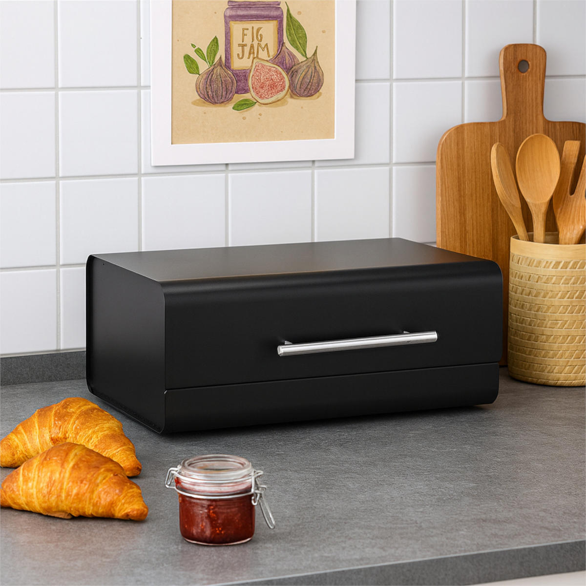 BROTKASTEN Metall Schwarz mit Griff 36x20,5x14,5 cm - Silberfarben/Schwarz, Metall (36/14.5/20.5cm) - Begryf