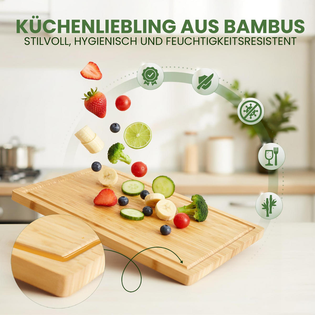 SCHNEIDEBRETT eckig 45/30/2 cm Holz Natura - Eukalyptusholzfarben, Holz (45/30cm) - CLP