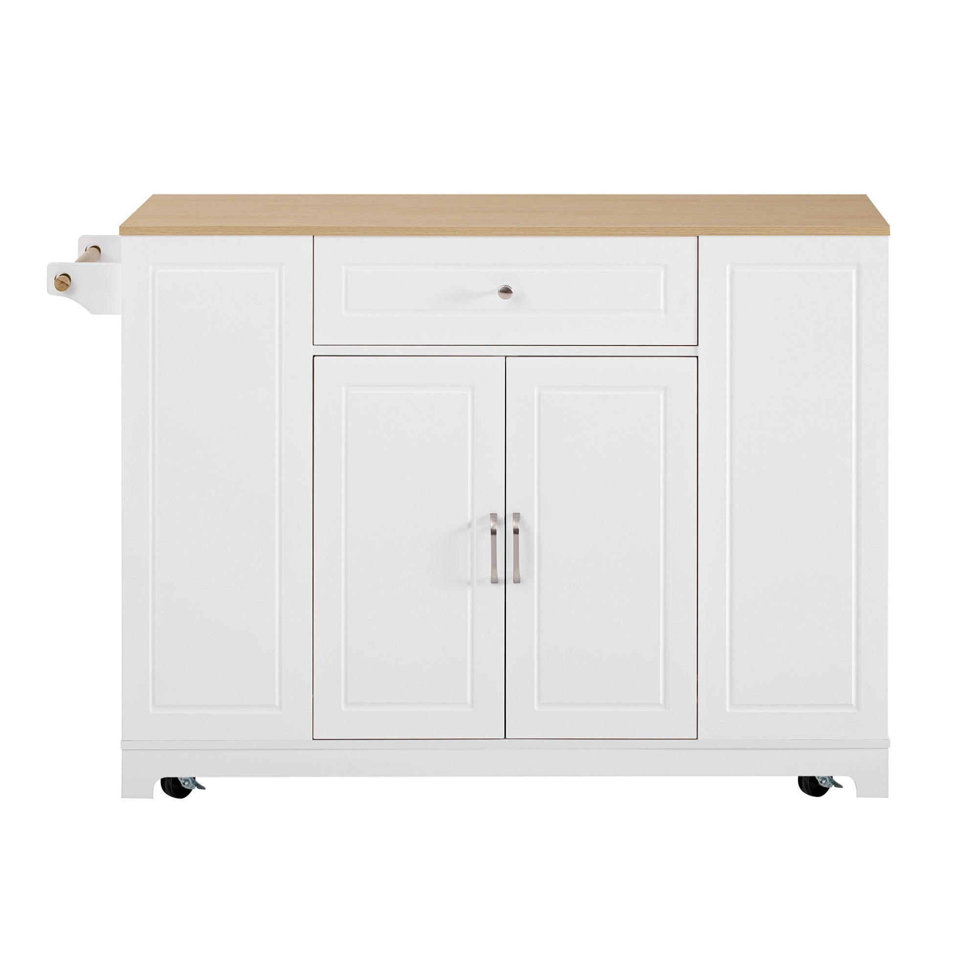 KÜCHENINSEL 131,8/40-70/93,3 cm aus MDF mit Rollen und ausklappbarer Arbeitsplatte Weiß/Natur - Weiß, Holzwerkstoff (131.8/93.3/70cm) - Modenvie