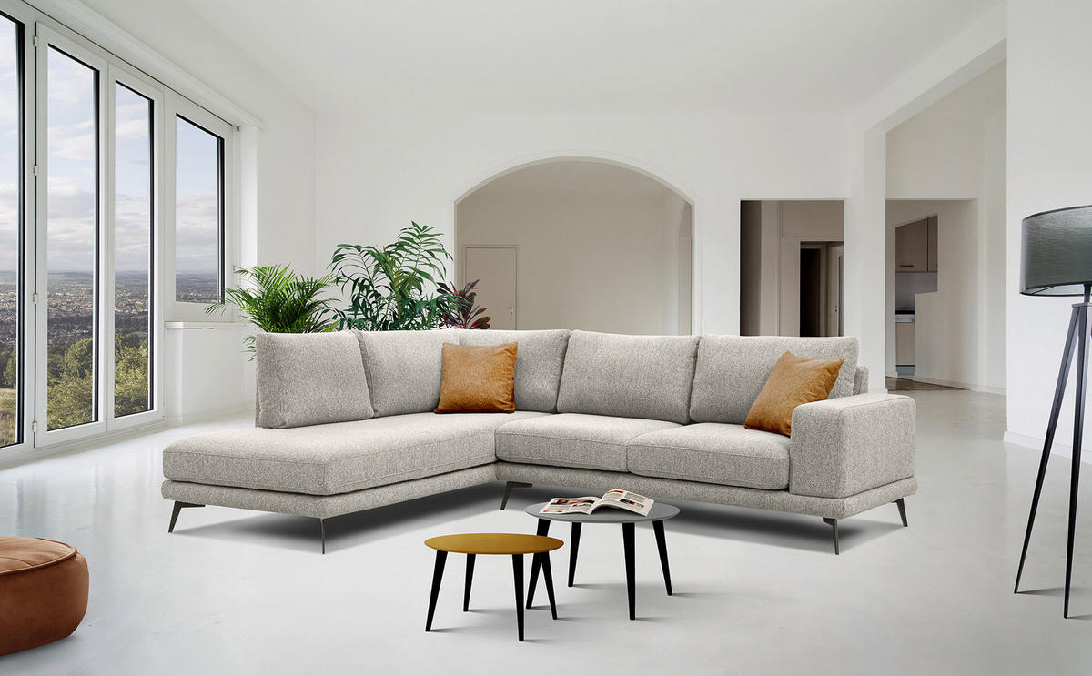 ECKSOFA MEDIOLANE 5-Sitzer, hellgrau - Hellgrau, Holzwerkstoff/Textil (219/282cm) - Courtois Laville