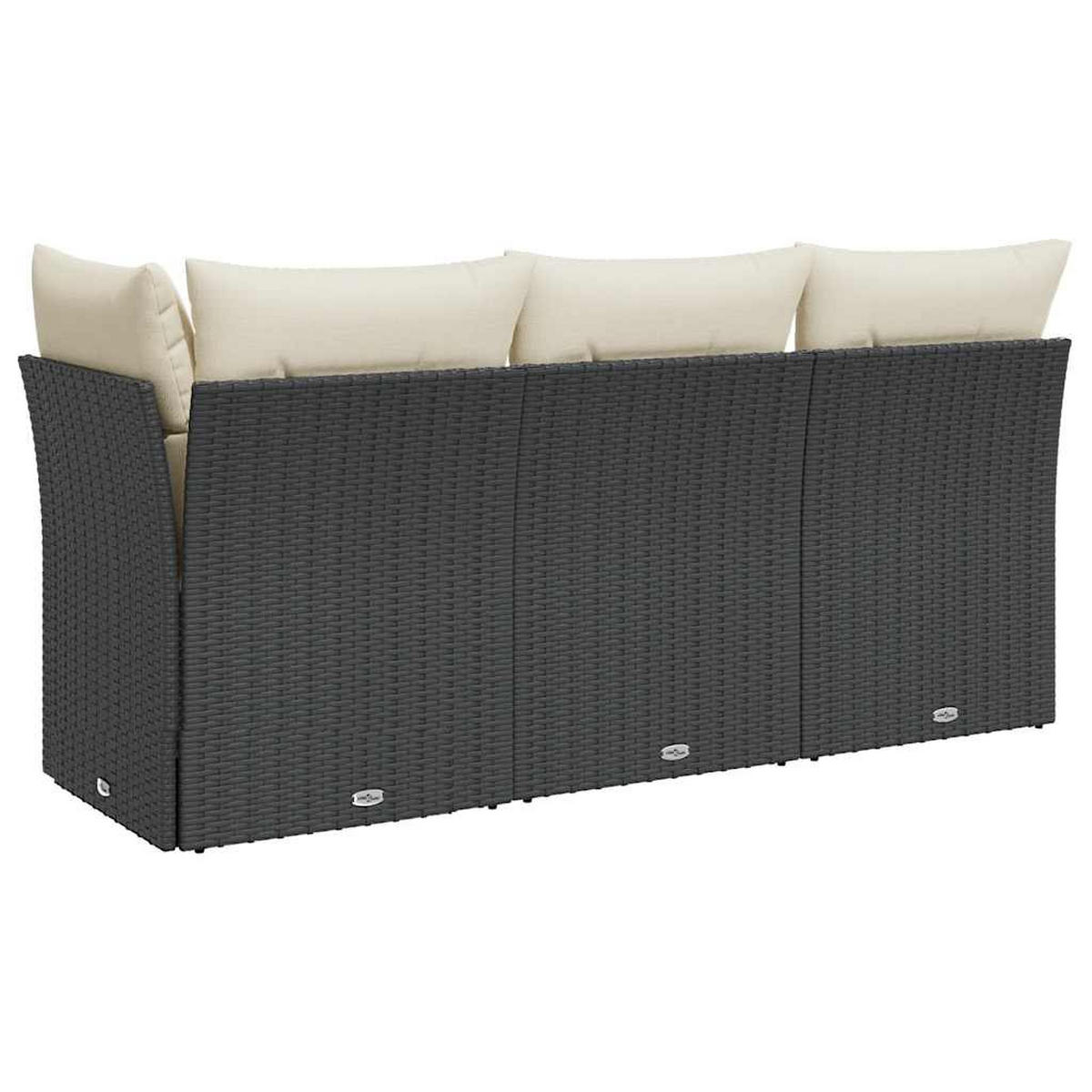 GARTENSOFA Mit Kissen 3-Sitzer Schwarz Poly Rattan - Schwarz, Kunststoff (172/69/62cm) - vidaXL