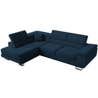 ECKSOFA Anton mit Schlaffunktion Dunkelblau Samt - Blau/Silberfarben, Textil/Metall (142/275cm) - Bromarkt