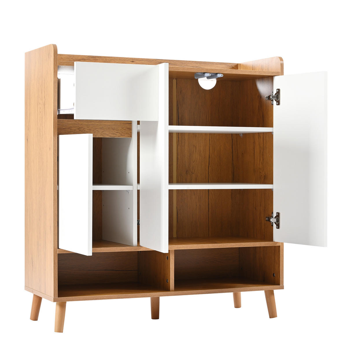 SCHUHSCHRANK mit verstellbaren Einlegeböden 90 x 35 x 99 cm Weiß/Natural - Weiß, Holzwerkstoff (35/99/90cm) - Beauniv