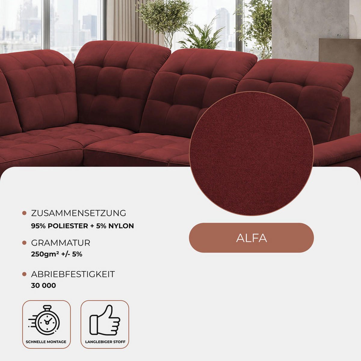 ECKSOFA LENO Links, mit Schlaffunktion und Bettkasten, Rot - Rot, Kunststoff/Textil (261/220cm) - Idohome