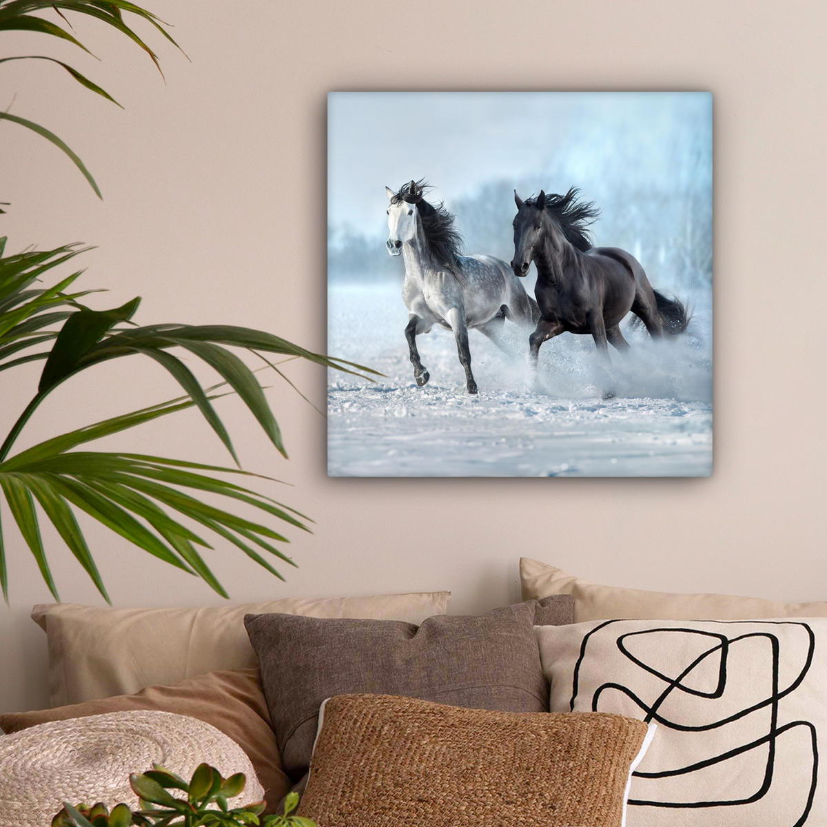 LEINWANDBILD Pferde - Winter - Tiere - Natur - Schnee 50x50 cm - Anthrazit, Textil (50/50cm) - MuchoWow