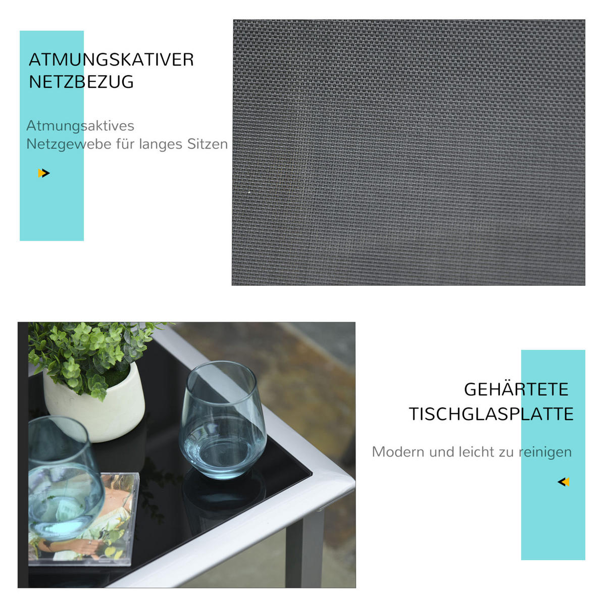 GARTENLIEGEN-SET 169/59/66 cm schwarz aus Metall 3-teilig mit Tisch - Schwarz, Metall - OKWISH