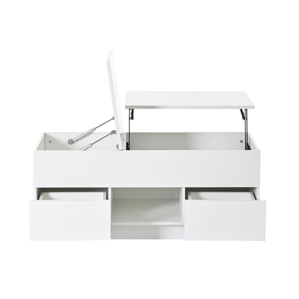 COUCHTISCH 100/45/43 cm höhenverstellbar mit klappbarer Tischplatte, 2 Schubladen, LED und Stauraum aus Spanplatte, Weiß - Weiß, Holzwerkstoff (100/45/43cm) - Redom